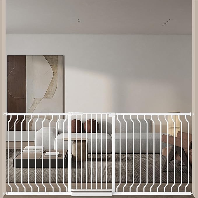 ALLAIBB White 40.55" Extra Tall Wide 76.77-84.65" Baby Gate Pressure Mounted Walk Through Child Kids Safety Toddler Tension Pet Dog Gates with Extension for Doorways Kitchen