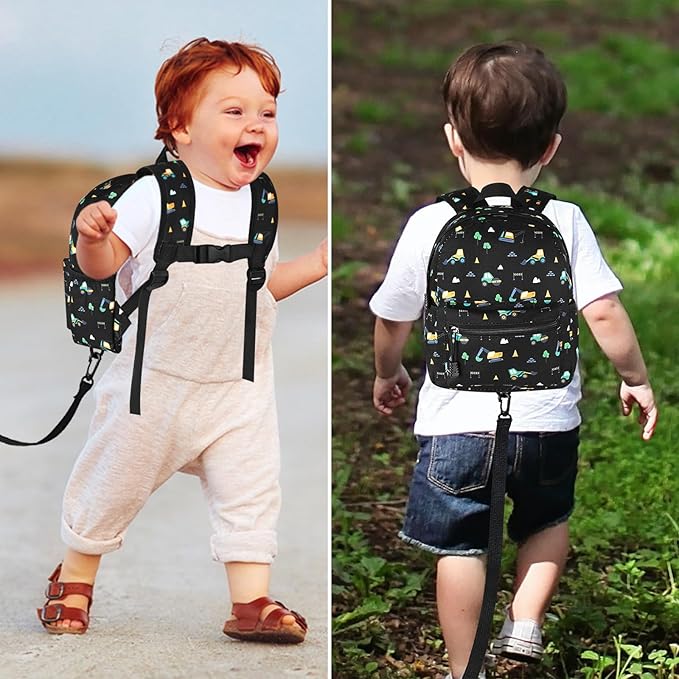 Accmor Toddler Backpack Leash, Mini Child Backpack with Anti Lost Wrist Link, Cute Kids Backpack Walking Harness for Outdoor Travel, Adorable Excavator Backpack Tether for Baby Boys Girls Ages 1-3
