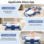 Collapsible Baby Bathtub for Newborn, Foldable Baby Bath Tub with Thermometer & Soft Floating Cushion & Drain Hole, Portable Travel Infant Bath Tubs for Newborns to Toddlers 0-36 Months Boy,NavyBlue