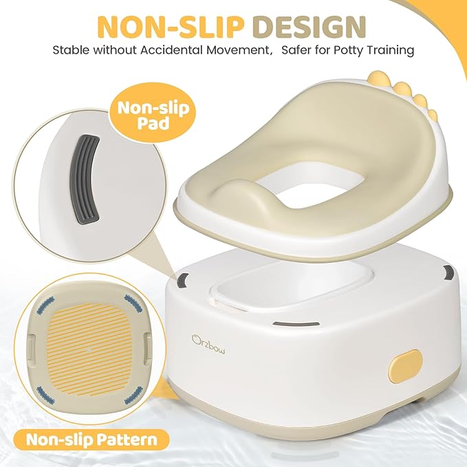 Orzbow 3-in-1 Potty Training Toilet, Detachable Baby Potty, As Toddler Toilet Seat, Chair, Step Stool for Boys & Girls 18+ Months, Potty Training Seat with Splash Guard, Easy Clean, Khaki