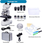 SELFIE CAT Binocular Compound Microscope 200X-5000X Magnification Microscope for Adults & Kids & Students, Binocular Laboratory Microscope with Wide Field, Microscopes Eyepieces Kit for School & Home