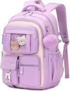 Kids Backpack for Girls School Bags for Middle School Students Book Bag for Elementary Primary Kawaii Ita Backpack, Purple and Beige