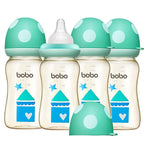 YOHKOH PPSU Baby Bottle Wide Neck, Newborn Anti-Colic Baby Bottle with Natural Response Nipple, Streamlined Body, Easy to Clean (8.8oz (Pack of 4), Blue)