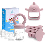 Baby Fruit Feeder & Breastmilk Popsicle Mold Set – 3 Pack Silicone Teething Relief Kit with Food Feeder Pacifier, Freezer Tray with Lid & Baby Teether Toy (Blush)