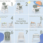 Xilingol 8 in 1 Convertible Baby High Chair W/Wheels, Baby Feeding Chair W/Adjustable Backrest & Removable Dual Tray, Building Block Table & Chair Set, HighChair for Babies & Toddlers (Green)