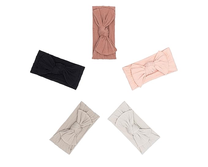 Parker Baby Cable Knit Nylon Headbands 5 Pack | Soft, Stretchy & Comfortable Bows for Girls | Adjustable, Soft to Touch & Knotted Headbands for Baby Girls | Baby Headwraps for Girls | Multiple Colors