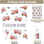 Personalized Baby Crib Bedding Set – Fire Truck Theme Nursery Bedding Sets 3 Piece with Custom Name Blanket, Fitted Crib Sheet & Changing Pad Cover – Ideal Newborn Gift for Boys