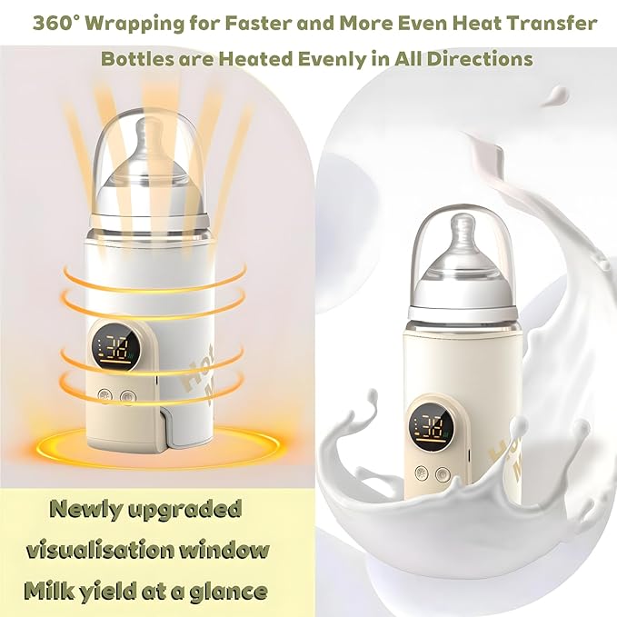 Portable Bottle Warmer for Breast Milk & Water, Portable Milk Warmer for Travel Portable Bottle Warmer with Fast Heating & Long Battery Life to Meet Your All-Day Needs (8000 mAh)