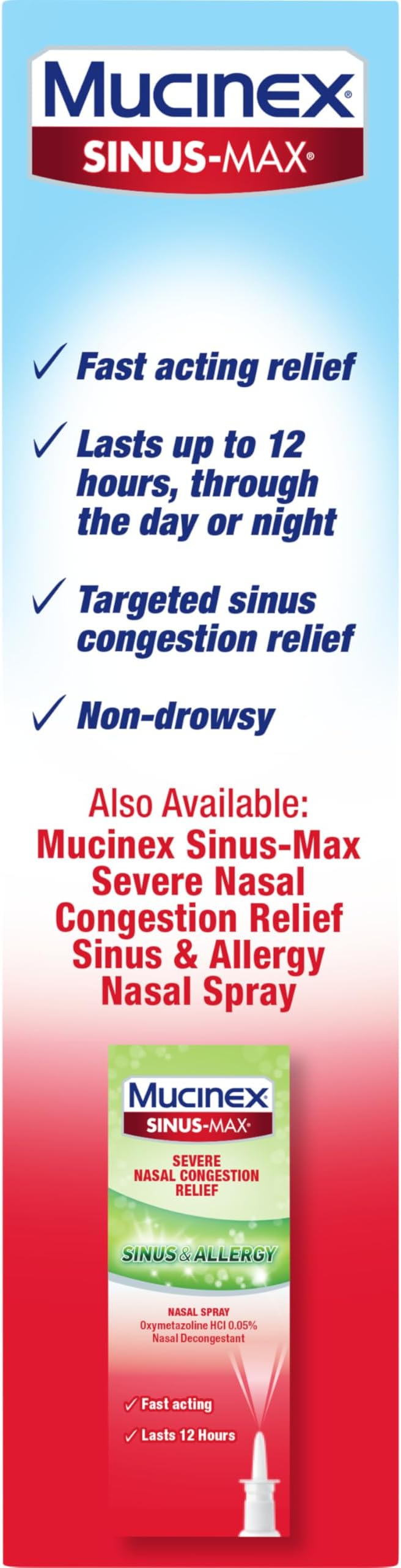 Mucinex Sinus-Max Nasal Spray Decongestant, 12 Hour Over-The-Counter Medication Nose Spray for Sinus Relief, Nasal Decongestants for Adults & Sinus Congestion, Cooling Menthol, 0.75 Fl Oz