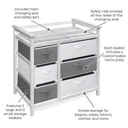 Badger Basket Modern Baby Changing Table - Diaper Station Organizer with 6 Storage Drawers, Reversible Baskets, Safety Rails - Baby Nursery Furniture with Changing Pad and Belt - White