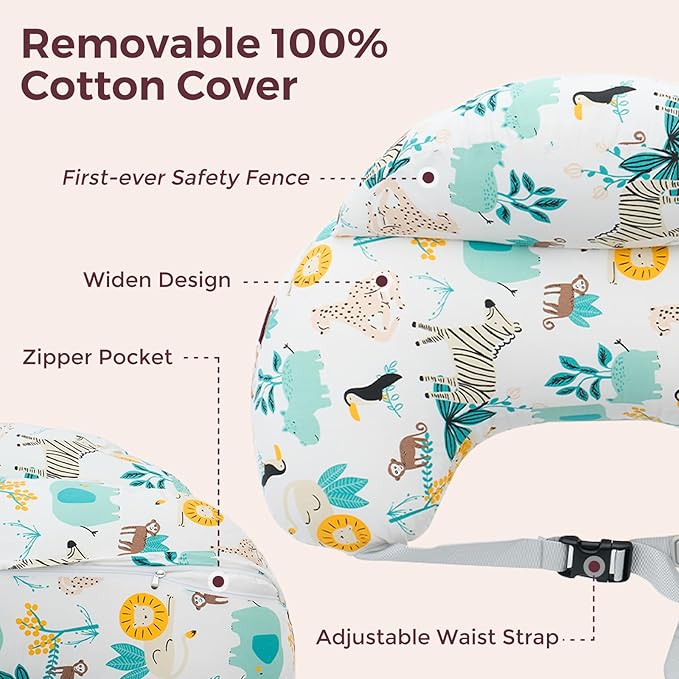 Momcozy Pioneering Safety Fence Nursing Pillow for Breastfeeding- Wider Feeding Pillows for More Support for Mom & Baby- Easier Nursing & Hand Free- Fit for All, Removable Cotton Cover