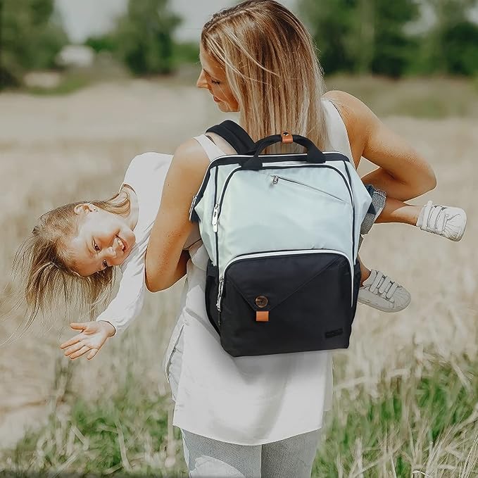 Hap Tim Diaper Bag Backpack,Large Capacity Travel Back Pack Maternity Baby Nappy Changing Bags, Double Compartments with Stroller Straps,Waterproof,Grey Black(US7340-GB)