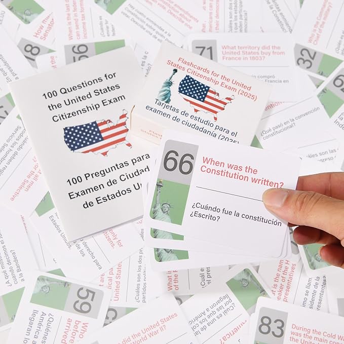 US Citizenship Flash Cards 2025 | 100 USCIS Civic Flash Card (Questions & Answers) | Bilingual English & Spanish Naturalization Test Study Guide | Includes Booklet & Portable Cards Ideal Gifts