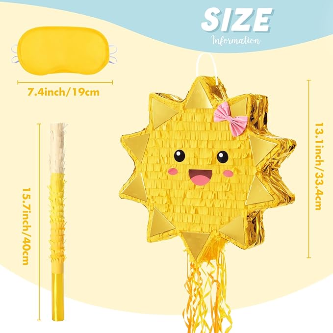 WERNNSAI Sun Pinata-Sunshine Party Decorations pull string Sun Pinata with Blindfold and Bat for Girls Kids Sun Brithday Baby Shower Summer Party Game Supplies