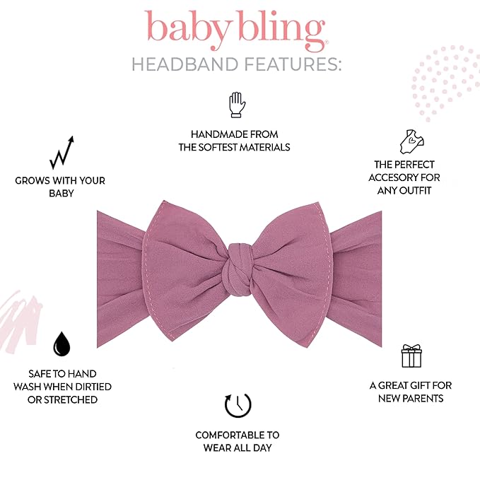 Baby Bling Bows - Newborn to Little Baby Girl Bows, 3PK CLASSIC KNOT Nylon Super Soft Stretchy Toddler Headbands, Perfect Hair Accessories Head Bands for Infant Kids, Made in the USA