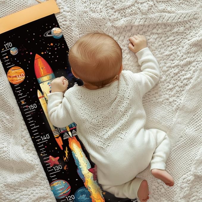 Personalized Name Kids Growth Chart for Wall, Rocket Premium Canvas Removable Height Chart for Kids, Height Measurement for Wall, Height Chart for Kids & Babies, Kids Nursery Decor