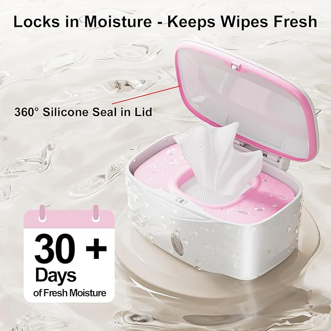 Wipes Dispenser with Weighted Plate, X2 PRO, Seposeve Perfect Pull Baby Wipe Holder, Refillable Wipe Container, Keeps Wipes Fresh, One-Handed Operation. Non-Slip, Easy Open/Close Wipes Case, Pink