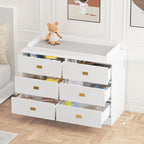 Dresser for Bedroom with 6 Drawers, Changing Table Dresser with Power Outlets, Soft Changing Pad & Removable Top, Baby Dresser with Changing Table Top for Nursery, White