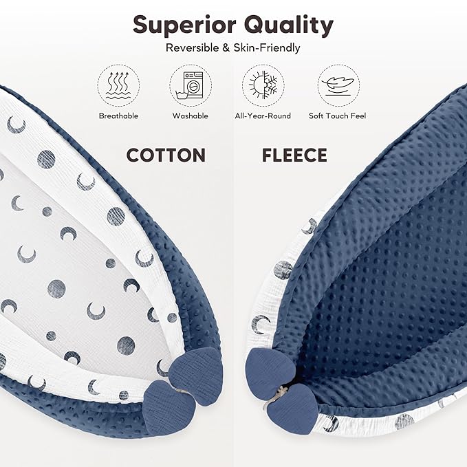 Baby Lounger - Infant Lounger Pillow for Newborn 0-24 Months, Soft, Breathable & Portable Baby Lounger Pillow for Boys & Girls, Cozy Baby Floor Seat for Home & Travel (Bluemoon)