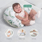 Little Grape Land Nursing Pillow for Infants, Breastfeeding Pillows, Baby Support Pillow for Nursing, Bottle Feeding, Tummy Time with Machine Washable Cover & Breathable Filling (Green Leaves)