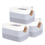 COMFY-HOMI 3PACK Cotton Rope Woven Basket With Handles for Shelves, Toy, Book, Cloth Storage Basket for Organizing|13.5" x 11" x 9.5" Decorative Nursery Cube Bin for Living Room（White / 3-Tone Grey）