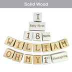 I'm Solid Wood Monthly Weekly Baby Milestone Age Blocks, Personalized Own Name, Gender Neutral, Newborn Gifts & Keepsakes for Picture Props (1.9" / 18 Pcs/Brown)