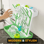 SpaceAid Baby Bottle Drying Rack with 20 Hooks, Space Saving Kitchen Bottles Rack Dryer, Vertical Baby Bottle Holder Organizer for Countertop Storage Accessories (White and Green)