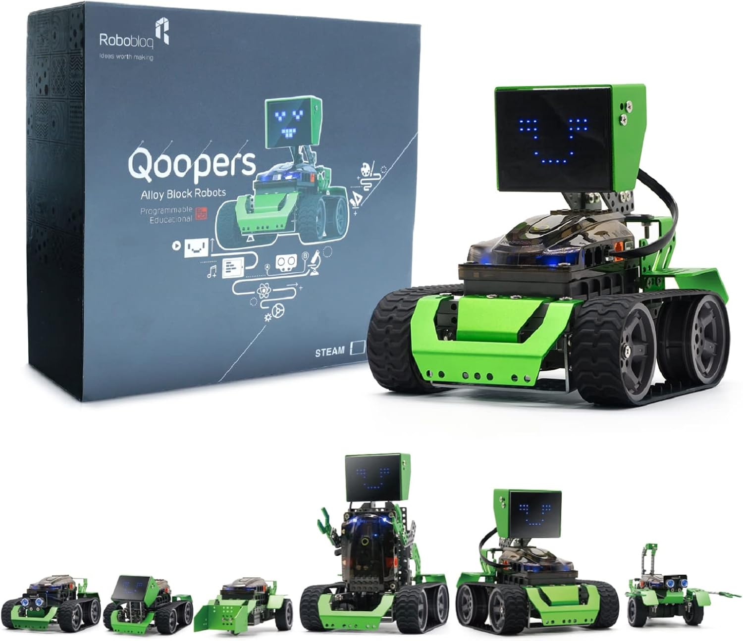 Qoopers 6 in 1 Programming Robot Building Kit with Remote Control, LED Martrix, Ultrasonic Sensor etc. for Scratch Arduino Python Learning, Coding Toy for Kids