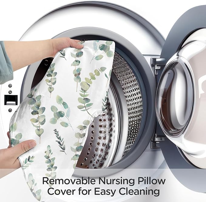 Little Grape Land Nursing Pillow,Upgraded Breast Feeding Pillow for Mom,Breastfeeding & Bottle Feeding for 0–17 Months, Soft Machine Washable Cover with firm breathable filling,Tummy Time,Green Leaves