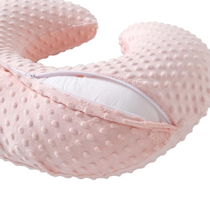 Nursing Pillow and Positioner, Breastfeeding, Bottle Feeding, Baby Sitting Support with Removable Ultra Soft Cover, Tummy Time Support for Baby Boys and Girls (Lightpink)
