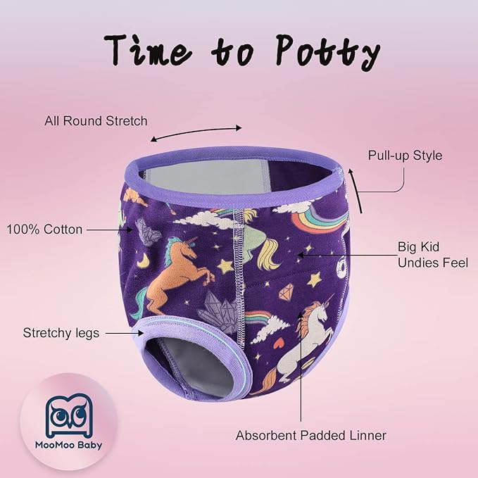 MooMoo Baby Potty Training Underwear 10 Packs Absorbent Toddler Training Pants for Boys and Girls Cotton Pee Pants 2T-9T