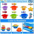 Montessori Toys for 1 Year Old, Cloth Fishing Game for Baby 12 Months with Stacking Cups, Number Counting, Color Sorting, Shape Learning