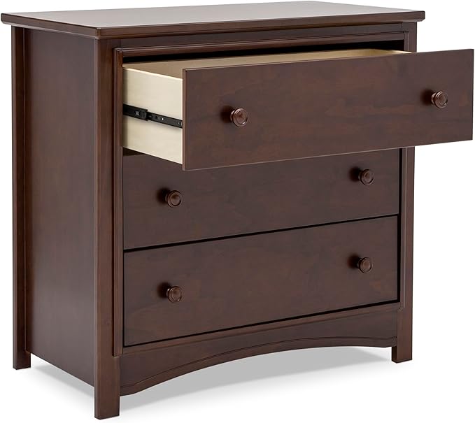 Delta Children Perry 3 Drawer Dresser with Changing Top and Interlocking Drawers, Walnut Espresso