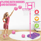 Kids Basketball Hoop with Stand, Adjustable Basketball Set, Toddler Basketball Toys for Boys Age 3 4 5 6 7 8, Indoor Outdoor Backyard Sport Game Gifts Pink