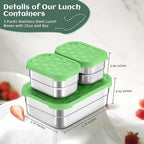 HaWare Stainless Steel Lunch Box Containers for Kids, Leak Proof Food Storage Containers with Green Silicone Lids, Easy Open Bento Box for School and Daycare, Portable Metal Snack Box (8oz*2+25oz)