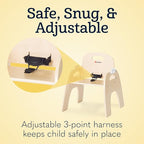 Foundations Easy Serve 11" Wood Feeding Chair for Toddlers, Adjustable Harness, Removable Dishwasher Safe Tray, “No Tip” Base, Baltic Birch Plywood