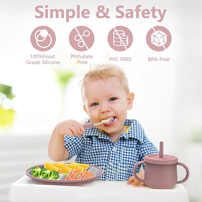 13 Pack Silicone Baby Feeding Set, BPA-Free Toddler Feeding Supplies, Include Suction Plates, Baby Bowls, Silicone Fork & Spoon, and More, First Stage Baby Dish Set - 6+ Months