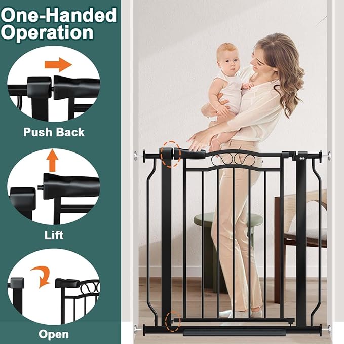Fairy Baby 71.7"-81.1" Extra Wide Baby Gate for Stairs, Large Pet Dog Gate for Wide Openings, Pressure Mounted Safety Child Gate, Metal Auto Close Long Pet Gate for Doorways with Walk Thru Door, Black