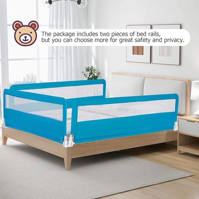 Costzon Bed Rail for Toddlers, 2 PCS Extra Long Swing Down Safety Bed Guards w/Straps for Convertible Crib, Kids Twin, Double, Full Size, Queen & King Bed, Folding Bed Rails for Baby (71-Inch, Blue)