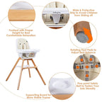 BABY JOY 3 in 1 High Chair, Baby Eat & Grow Convertible Wooden High Chair/Rocking Chair/Booster Seat/Toddler Chair, Infant Dining Chairs w/Double Removable Tray, 5-Point Seat Belt & PU Cushion, Beige