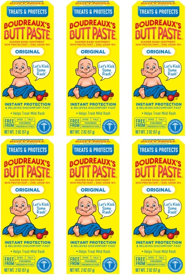 Boudreaux's Butt Paste Original Diaper Rash Cream, Ointment for Baby, 2 oz Tube (Pack of 6)