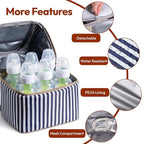 NCVI Breastmilk Cooler Bag with 2 Ice Pack, Breast Pump Bag with Cooler Fits 6 Bottles, Double Layer Breast Milk Baby Bottle Cooler Bag, for Travel, Nursing Mom Daycare, Work, Picnic (Stripe)