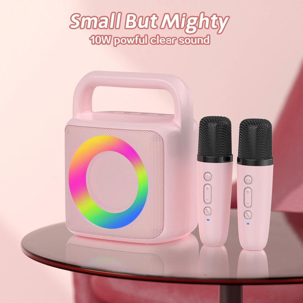 Karoke Machine with 2 Wireless Mics,Portable Karaoke Microphone Toys with Colorful Lights and Magic Voices for Camping Party, Birthday Gift for Boys Girls Teenages Adults