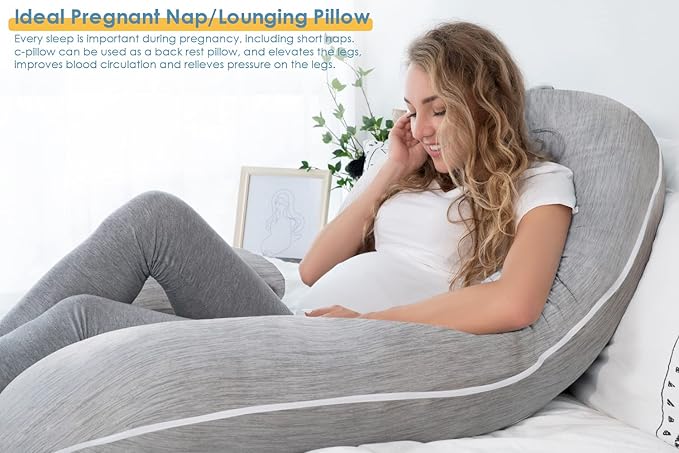 INSEN Cooling Pregnancy Pillow, Maternity Pillow for Pregnant Women, C Shaped for Side Sleeping(Cooling Silky Grey)