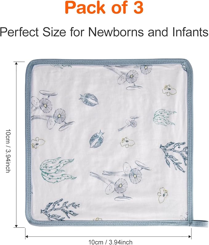 Baby Washcloths for Newborn, Soft Face Cloths for Baby, Absorbent Baby Bath and Face Towels, Reusable Baby Wipes, Burp Cloths to Baby Essentials Must Haves - 3 Pack
