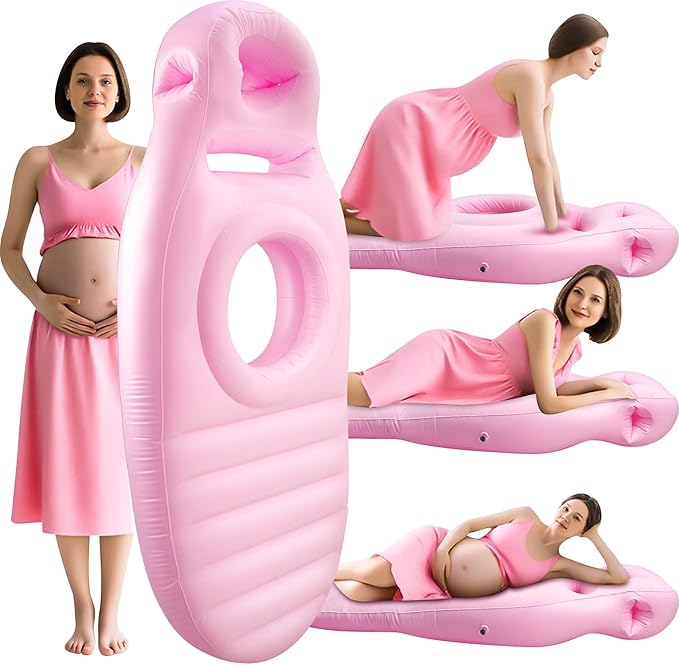 Inflatable Pregnancy Pillow with Belly & Head Hole – Full Body Maternity Airbed for Stomach Sleeping, Back Pain & SPD Relief – Comfortable, Portable & Includes Electric Pump Pink