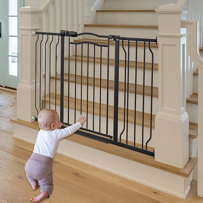 Fairy Baby 29.5"-43.7" Extra Wide Baby Gate for Dog, Pressure Mounted Pet Gate for Stairs & Doorway, Dog Barrier for Home Indoor, Kids Puppy Cat Gate, Metal Child Safety Proof Garden Gate, Black