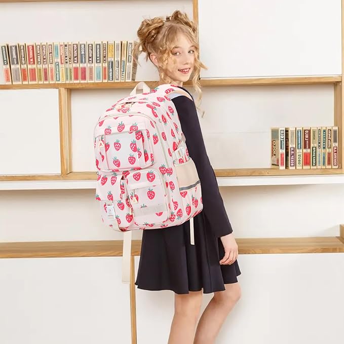 Backpack for Girls 3pcs Set Kids Backpack with Lunch Box Students Kawaii Book Bag for Elementary Primary Middle School Bags - Ita Backpack - Strawberry