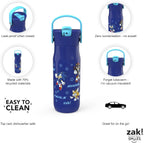 Zak Designs Harmony Sonic the Hedgehog Water Bottle for Travel or Home, 20oz Recycled Stainless Steel is Leak-Proof When Closed and Vacuum Insulated with Straw Lid and Carry Handle (Sonic & Friends)