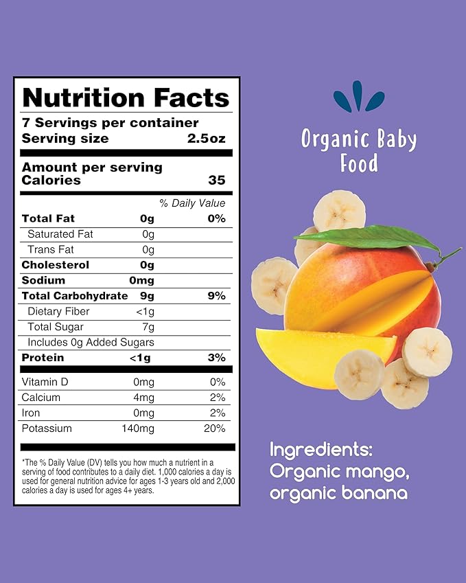 Amara Organic Baby Food - Stage 2 - Tropical Mango - Baby Cereal to Mix With Breastmilk, Water or Baby Formula - Shelf Stable Baby Food Pouches Made from Organic Fruit - 14 Pouches, 3.5oz Per Serving